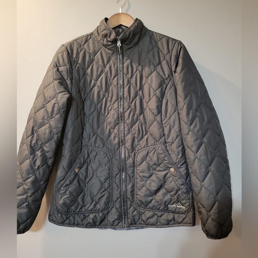 Eddie Bauer Women's Quilted Field/Barn Coat Black Zip Up Front Pockets | Size M